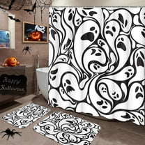 Cute Witch Cat Bathroom Sets with Shower Curtain and Rugs and Accessories, Flower Halloween You Shower Curtain Sets for Bathroom,Bathroom Decor 3 Pcs