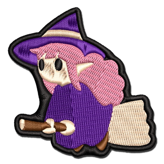 Cute Witch Floating on Broom Applique Multi-Color Embroidered Iron-On Patch - 2.0 Inch Mini
