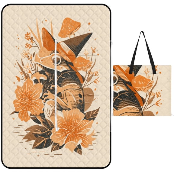 Cute Witch Frog Picnic Blanket Waterproof Outdoor Beach Blanket Hand-held Pad Suitable for Travel, Camping, Beach, Family Gatherings