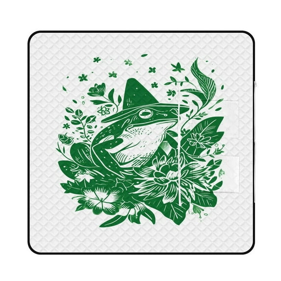 Cute Witch Frog Picnic Blanket Waterproof Outdoor Beach Blanket Hand-held Pad Suitable for Travel, Camping, Beach, Family Gatherings