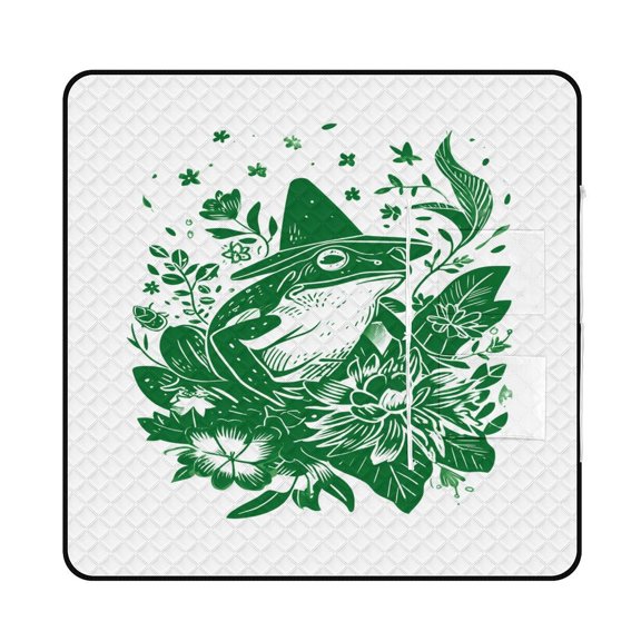 Cute Witch Frog Picnic Blanket Waterproof Outdoor Beach Blanket Hand-held Pad Suitable for Travel, Camping, Beach, Family Gatherings