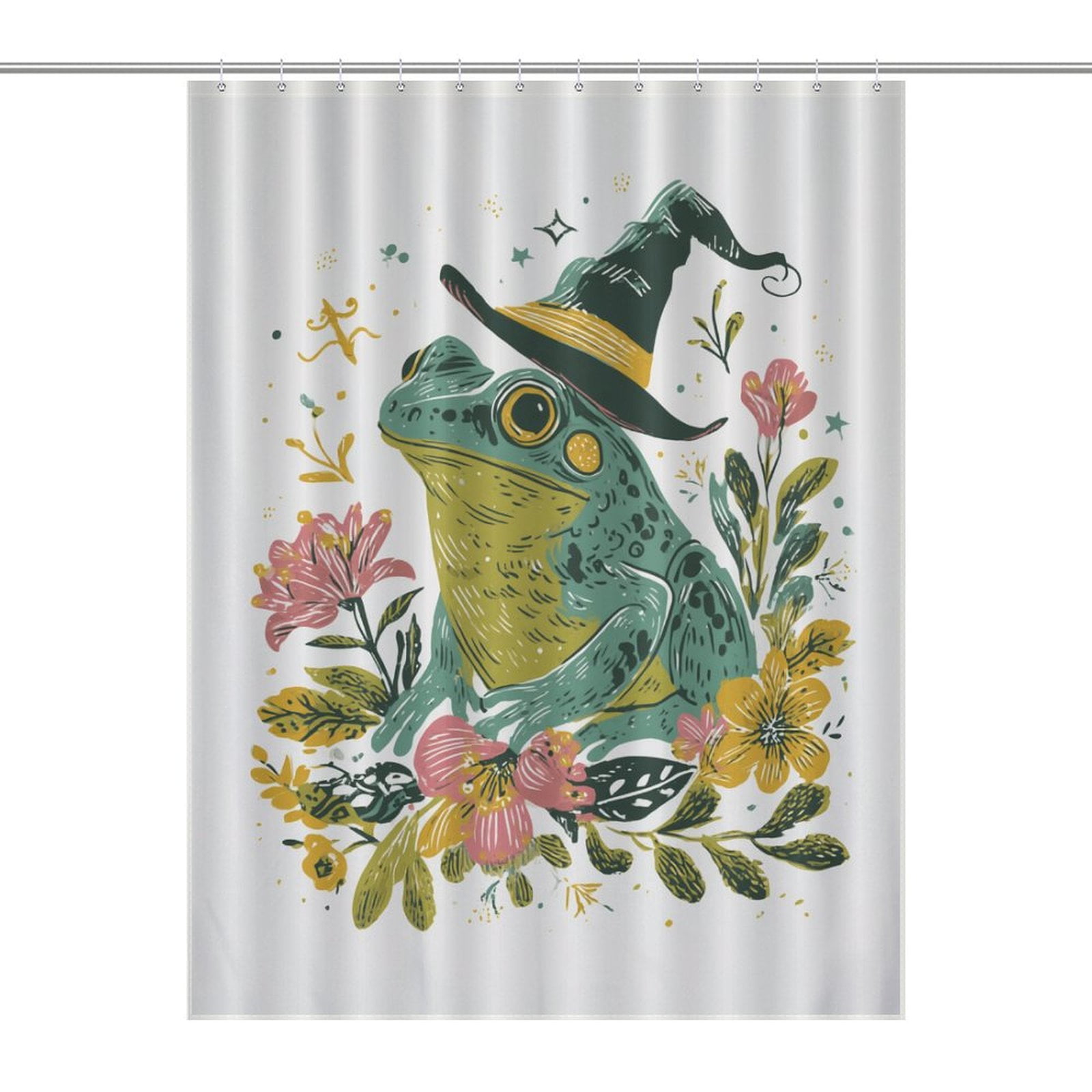 Cute Witch Frog Shower Curtain , Enchanted Forest Scenic Bathroom Decor ...