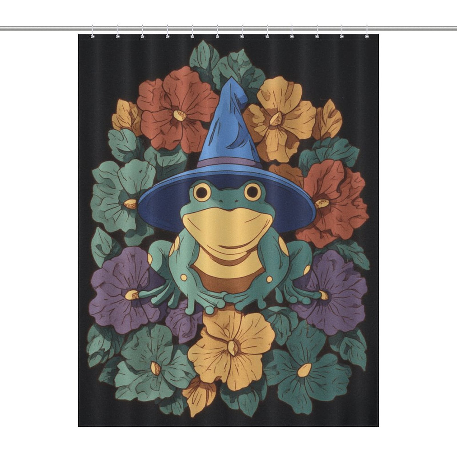 Cute Witch Frog Shower Curtain , Enchanted Forest Scenic Bathroom Decor ...