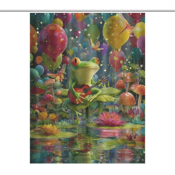 Cute Witch Frog Shower Curtain , Enchanted Forest Scenic Bathroom Decor Sets, Waterproof Fabric with Hooks
