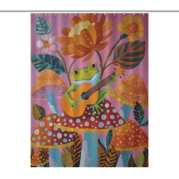 Cute Witch Frog Shower Curtains - Bath Shower Curtain Set with 12 Hooks for Adults Kids Bathroom Decor Accessories