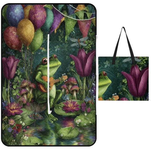 Cute Witch Frog Waterproof Picnic Blanket with Foldable Zipper, Suitable for Outdoor Use, Suitable for Travel, Camping, Beaches, Parks, Grasslands, Picnic Blanket Accessories