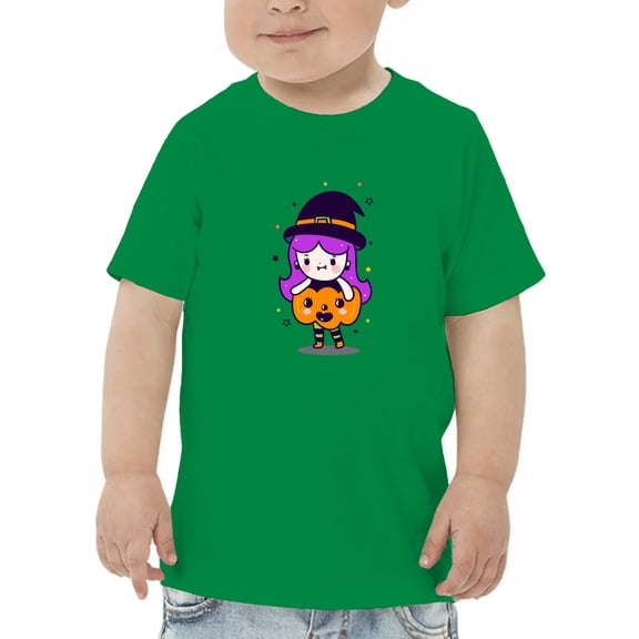 Cute Witch Girl Pumpkin Costume T-Shirt Toddler -Image by Shutterstock,  4 Toddler