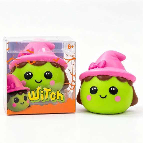 Cute Witch Halloween Squishy Toy, Halloween Soft Squeeze Fidget Toy for Stress Relief, Slow Rising Trick or Treat Toy for Halloween Party Favors