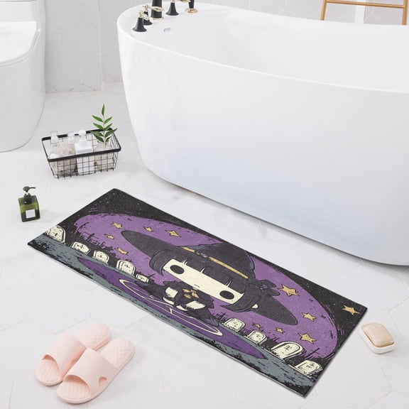Cute Witch Tombstones Star Bath Mat 39x20 Non-Slip Bathroom Rugs Absorbent Soft Plush Quick Dry for Tub Shower Kitchen Home Decor