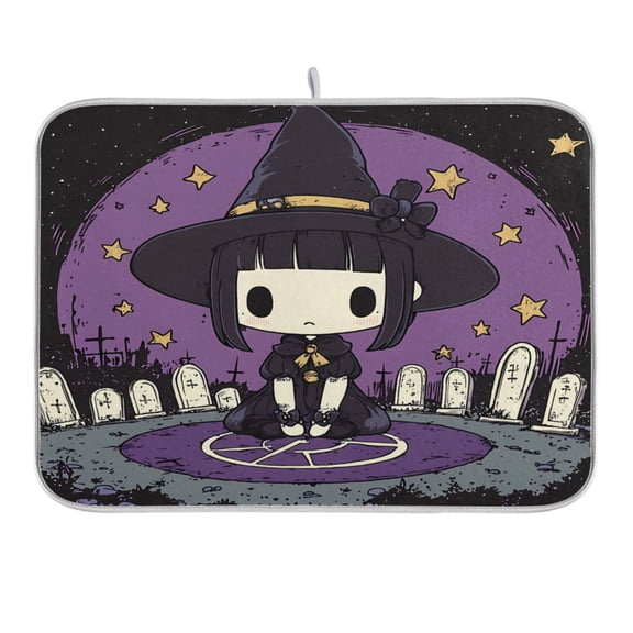 Cute Witch Tombstones Star Dish Drying Mat 16x18 Absorbent Microfiber Draining Rack Pad for Kitchen Counter Sink