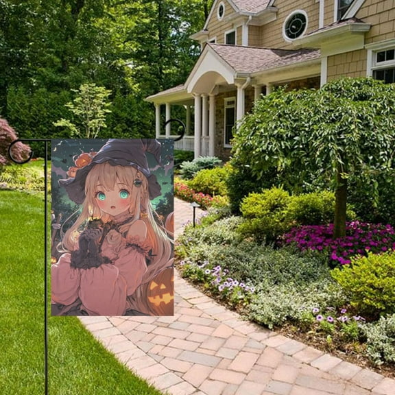 Cute Witch for Halloween Garden Flag 12x18 inch Double Sided Outside Yard Decorations for Home Outdoor
