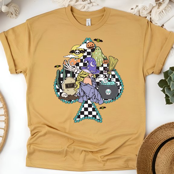 Cute Witchy Graphic Tee | Unisex Halloween Style Shirt, Gold, Size 3XL