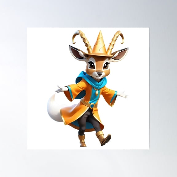 Cute Wizard Antelope! Poster Wall Art, Modern Wall Decor For Living Room Bedroom, 16x16 UNFRAMED