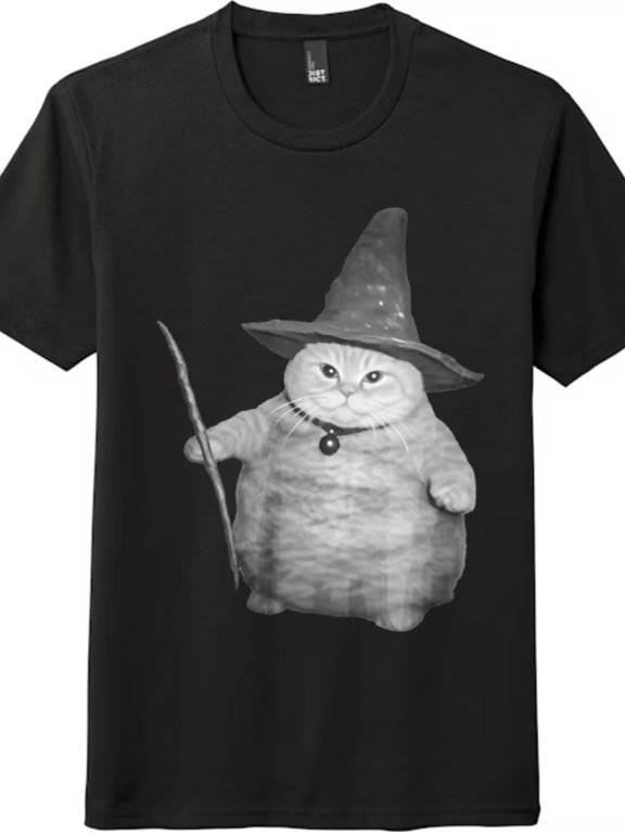 Cute Wizard Cat Graphic T-Shirt, Funny Halloween Cat Unisex Casual Tee