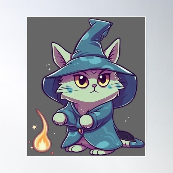 Cute Wizard Cat Poster Wall Art, Modern Wall Decor For Living Room Bedroom, 12x18 UNFRAMED