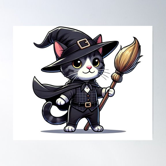 Cute Wizard Cat Poster Wall Art, Modern Wall Decor For Living Room Bedroom, 30x30 UNFRAMED