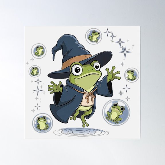 Cute Wizard Frog - Magical Fantasy Frog Art Poster Wall Art, Modern Wall Decor For Living Room Bedroom, 16x16 UNFRAMED