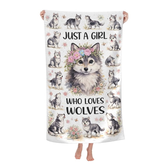 Cute Wolf Bath Towel Soft and Highly Absorbent for Adults