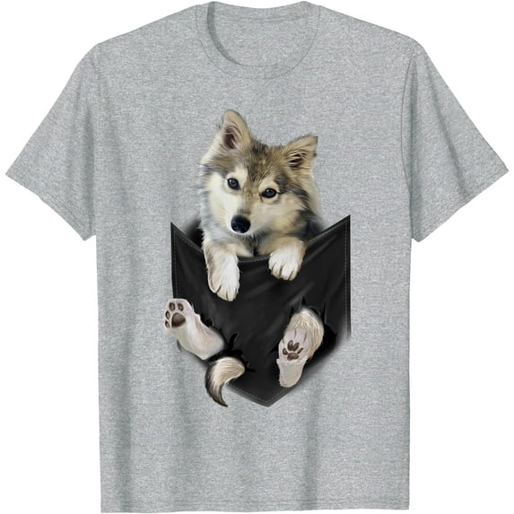 Cute Wolf Cub Pup in the Pocket (Graphic Pocket) Wild Animal Lover Unisex T-Shirt for Men Women Kids Toddler,Sport Grey Color,Size 3XL