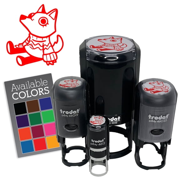 Cute Wolf Dog in Cozy Sweater Self-Inking Rubber Stamp for Stamping Ink Stamper Crafting Planners - 1 Inch Medium - Yellow Ink