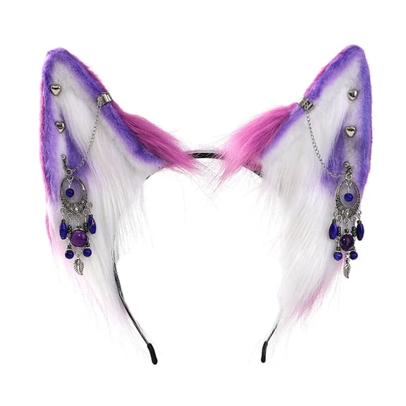 Cute Wolf Ear Cosplay Hair Hoop with Fringe Earring Woman Teens Headband for Live Broadcast Cartoon Carnivals Hairband