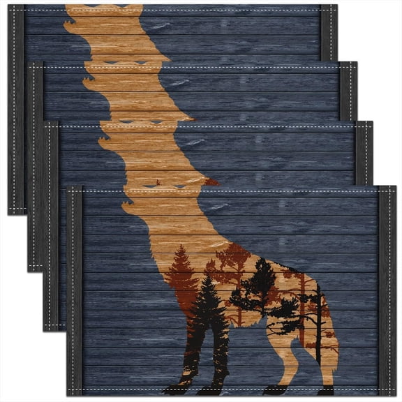 Cute Wolf Placemats,Wolves Howling Table Place Mats?Animal Wolves Forest Blue Brown Placemat for Kitchen Dining Table Decoration Indoor Outdoor 18"x12"