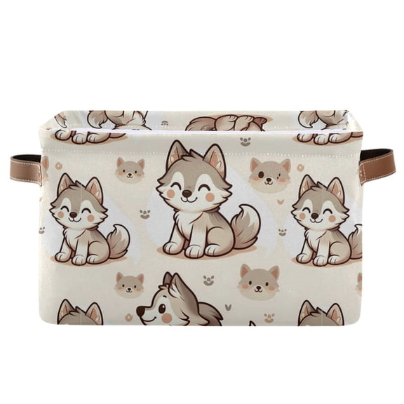 Cute Wolf Storage Bins with Handle Fabric Organizer Basket Foldable Box 1 Pack 14.2x10.2x8.3