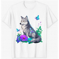 thumbnail image 1 of Cute Wolf With Flowers T-Shirt for Men Women,White, 1 of 2