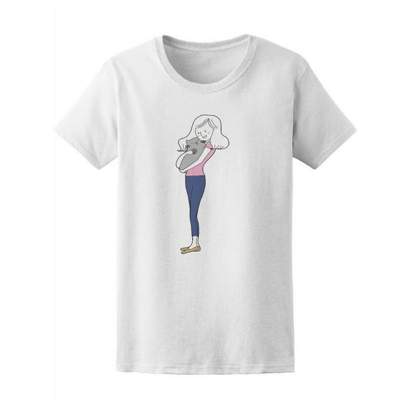 Cute Woman Holding Big Cat T-Shirt Women -Image by Shutterstock, Female XX-Large