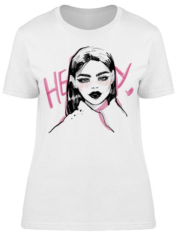 Cute Woman Says Hey T-Shirt Women -Image by Shutterstock, Female Small