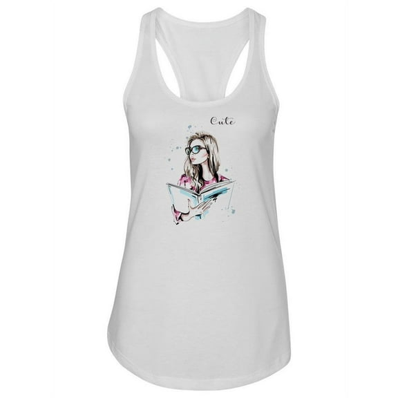 Cute Woman With A Book Tank Women -Image by Shutterstock, Female x-Large