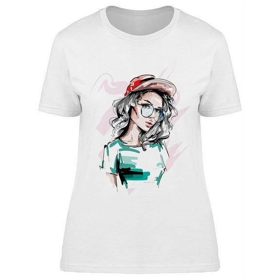 Cute Woman With A Red Cap T-Shirt Women -Image by Shutterstock, Female Small