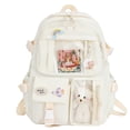 thumbnail image 1 of Cute Women Backpack Preppy Multi-Pocket Nylon Schoolbag Book Bags (Beige), 1 of 6