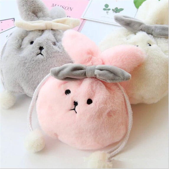 Cute Women Girls Plush Rabbit Cosmetic Makeup Case Drawstring Toiletry Bag