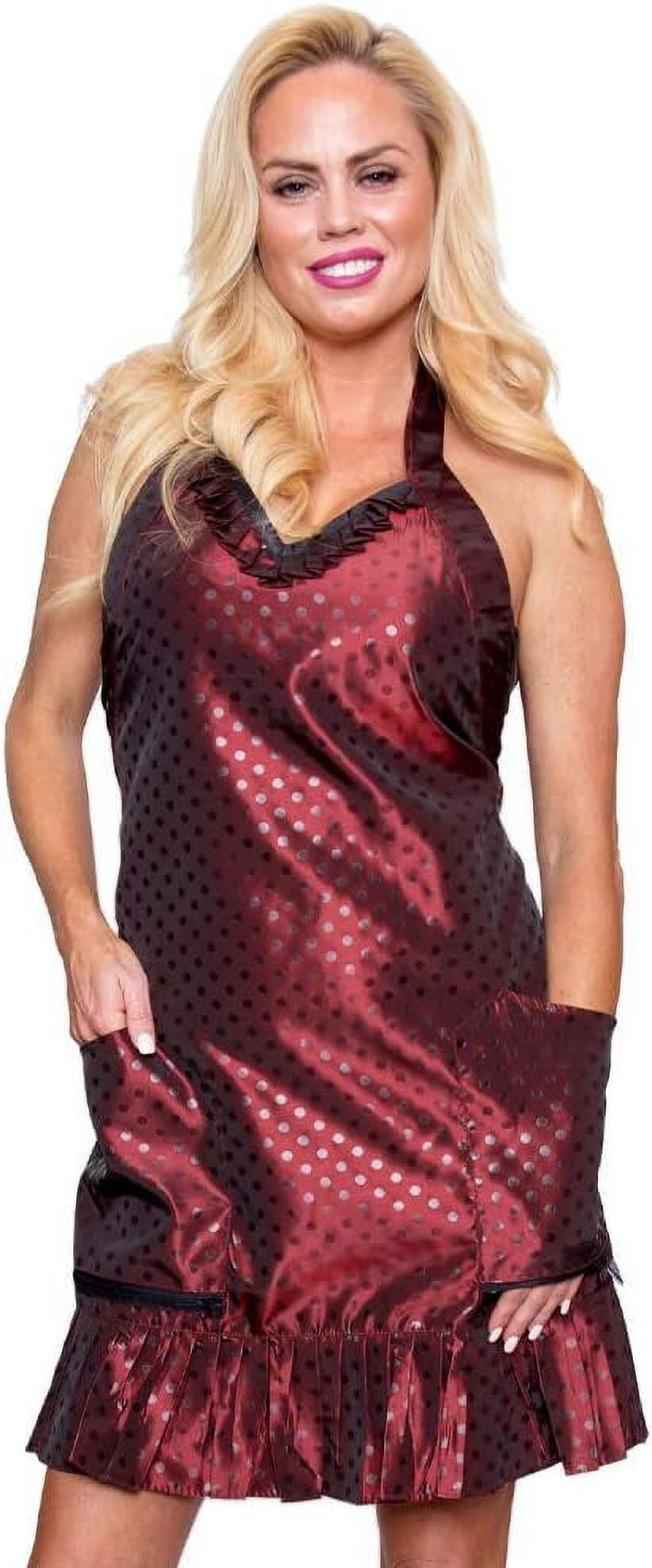 Cute Women Hairstylist Apron Silky Red Ruffle Zipper Pockets Vintage ...