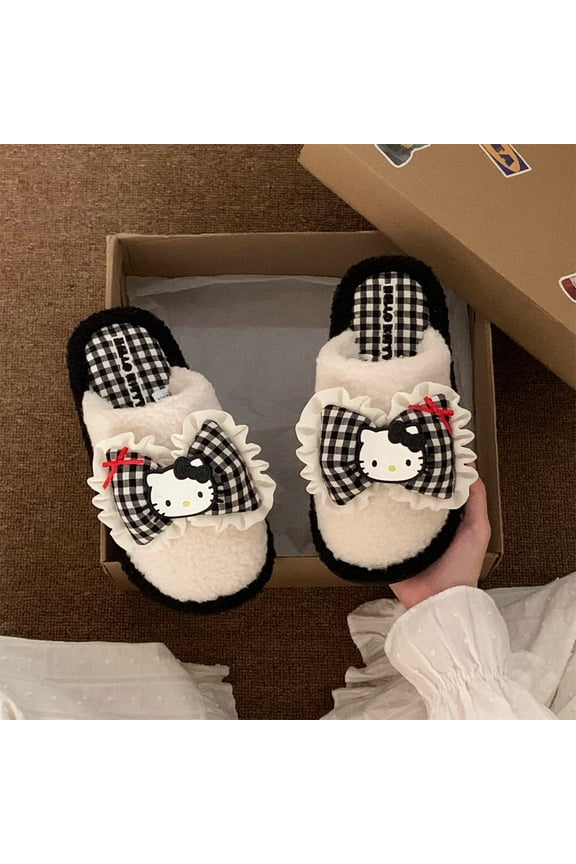 Cute Women'S Hello Kitty Cotton Slippers -Cozy Non-Slip Cartoon Plush Shoes For Indoor Outdoor Winter Warm Home Travel
