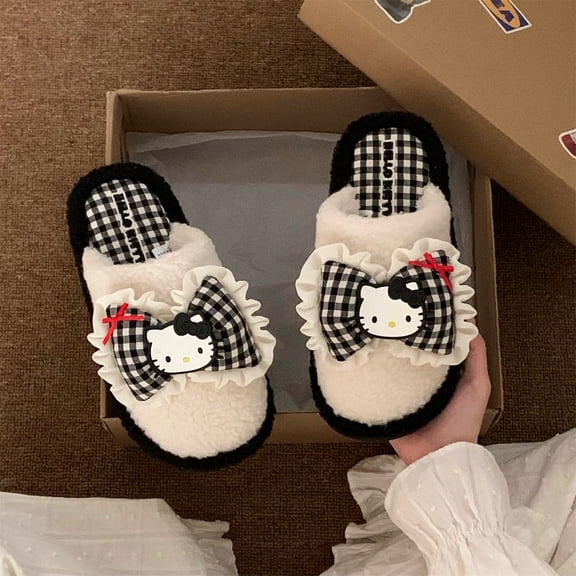 Cute Women'S Hello Kitty Cotton Slippers -Cozy Non-Slip Cartoon Plush Shoes For Indoor Outdoor Winter Warm Home Travel