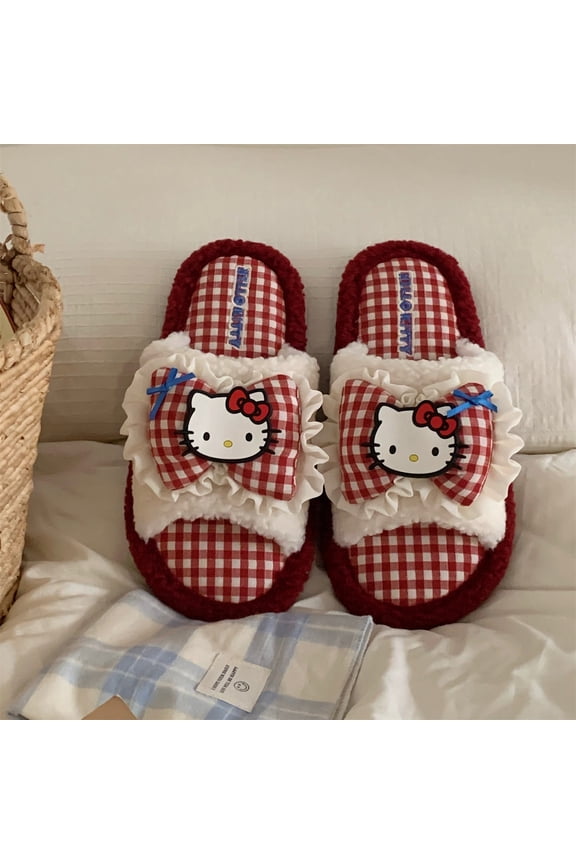Cute Women'S Hello Kitty Cotton Slippers -Cozy Non-Slip Cartoon Plush Shoes For Indoor Outdoor Winter Warm Home Travel