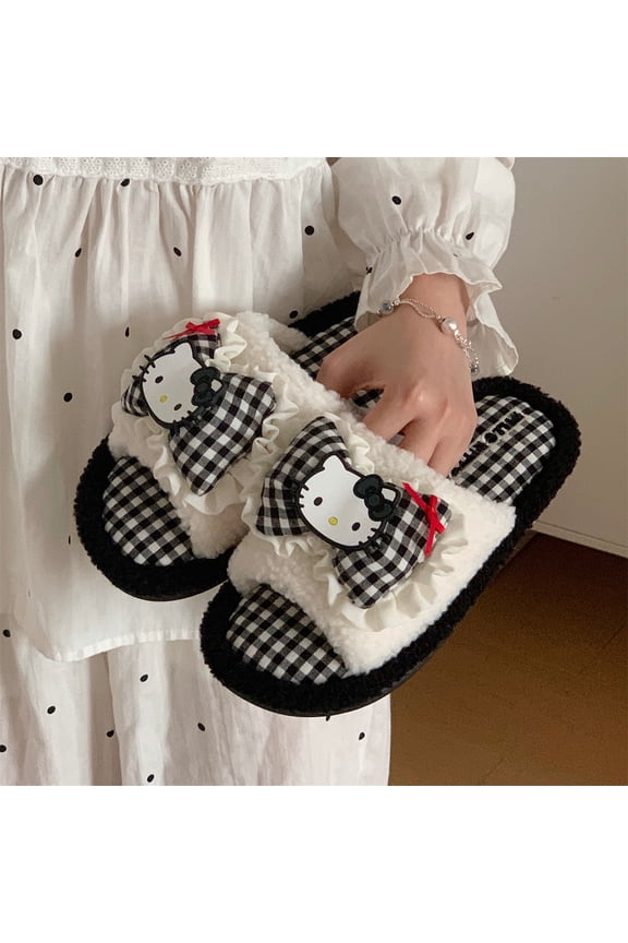 Cute Women'S Hello Kitty Cotton Slippers -Cozy Non-Slip Cartoon Plush Shoes For Indoor Outdoor Winter Warm Home Travel