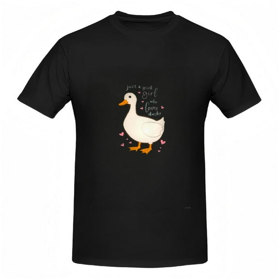 Cute Women's Cotton Short Sleeve T-Shirt with Cartoon Duck Design Orange Pink Hearts & ' Just a with Love in Her Heart ' Text