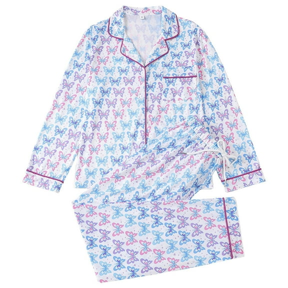 Cute Womens Fall Pajamas Pajama Floral Print Lapel Collar Long Sleeve Pants Loungewear Soft Sleepwear Nightwear Comfortable Homewear Outfit