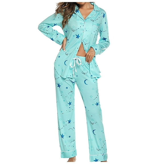 Cute Womens Fall Pajamas Pajamas Women's Long Sleeve Sleepwear Soft Button Down Loungewear Set Nightwear