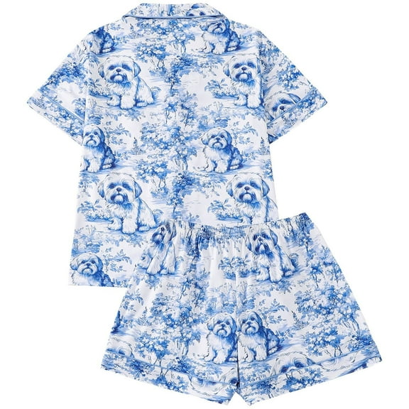 Cute Womens Fall Pajamas Printed Collar Short Sleeve Pajama – Short Pants With Loungewear