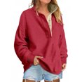 thumbnail image 1 of Cute Womens Oversized Henley Collared Sweatshirt with Snap Buttons Soft Thermal Long Sleeve Pullover for Daily Outfits 2026 Red XL, 1 of 3