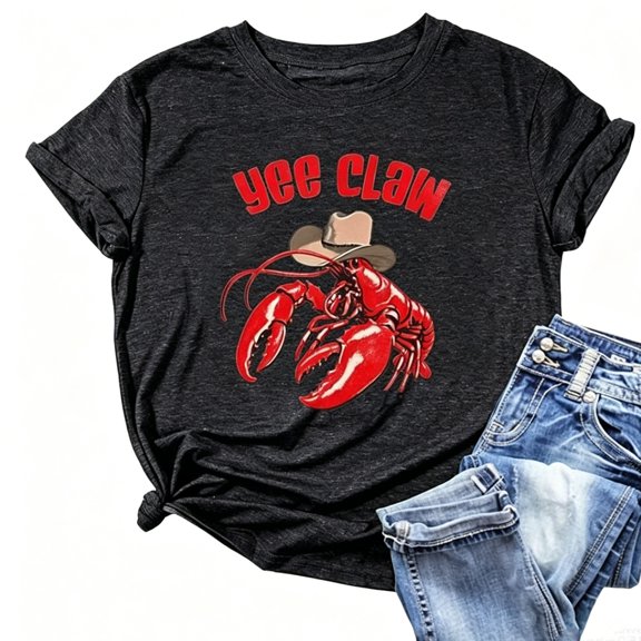 Cute Womens Tops Fashion Crew Neck Letter Print Short Sleeved Beach Essentials for Women,Black,L