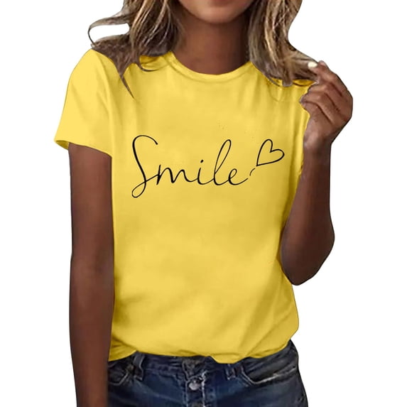 Cute Womens Tops Fashion Short Sleeve Print Soft Y2K Tops,Yellow,S