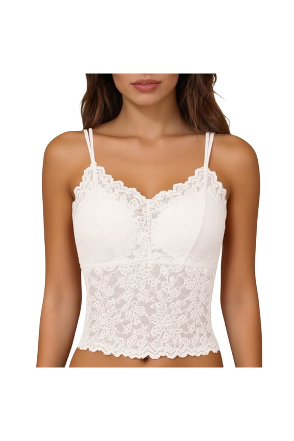 Cute Womens Tops Lace Backless Camisole Removable Padding Strap Crop Tank Tops for Women,White,M