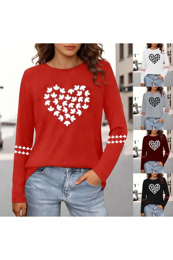 Cute Womens Tops Long Sleeve Canada Day Comfort Crewneck Rugby Shirt for Women,Black,L