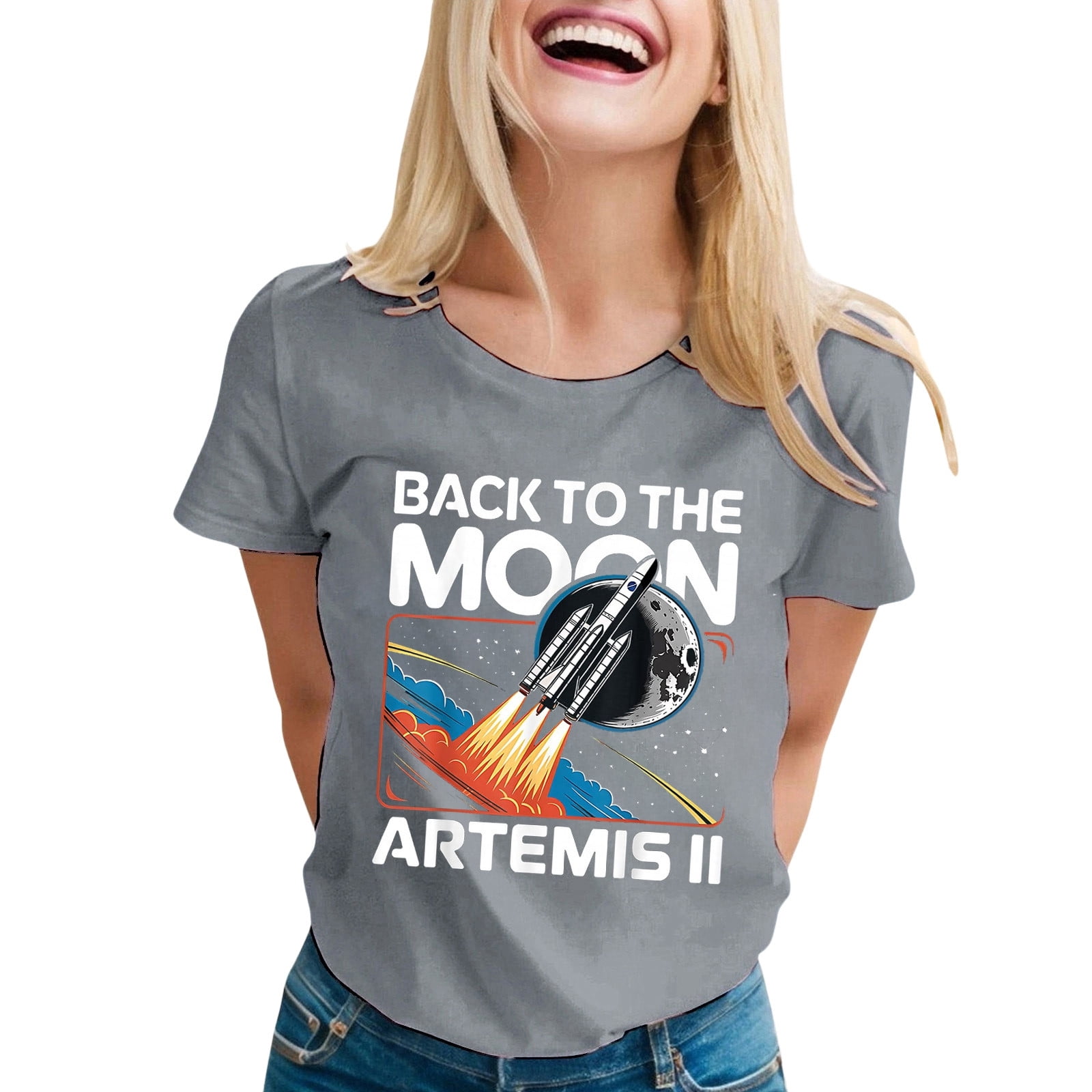 Cute Womens Tops Short Sleeve Round Neck Letter Print Y2K Tops,Grey,S ...