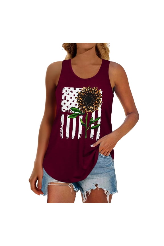 Cute Womens Tops Sleeveless Sunflower Printed Round Neck Crop Tank Tops for Women,,XL